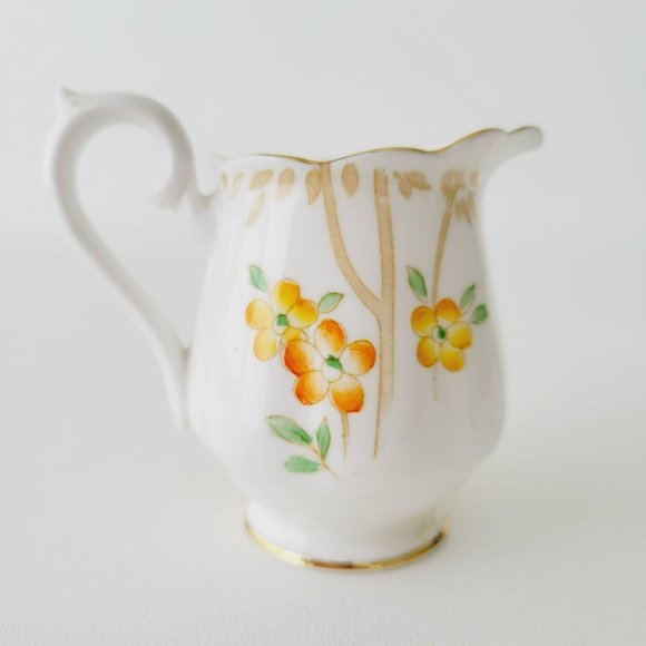 Rare Royal Albert DELL Petite Creamer & Sugar Orange Yellow Floral Bamboo Asian - Picture 3 of 12